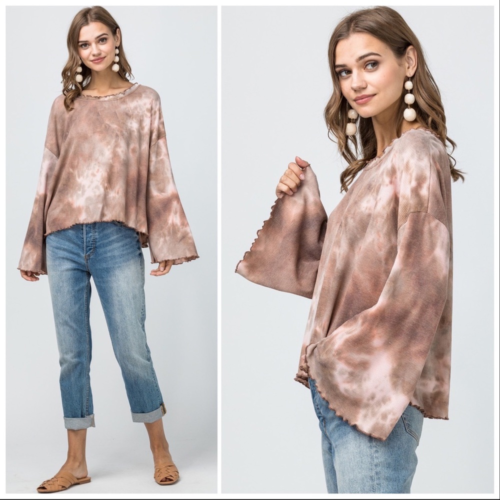 Entro Tie-Dye Goddess Sleeve Waffle Knit Top - Picture 7 of 7